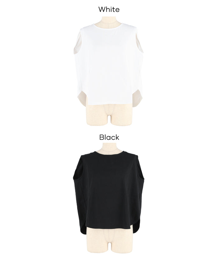 圓弧剪裁百搭無袖上衣 背心