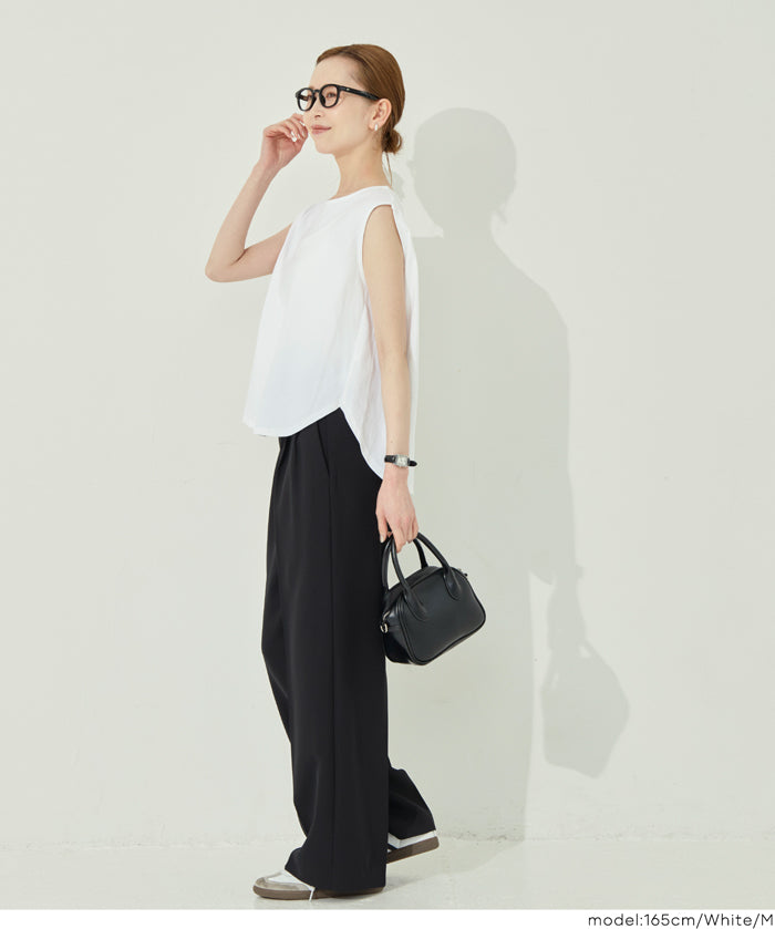 圓弧剪裁百搭無袖上衣 背心