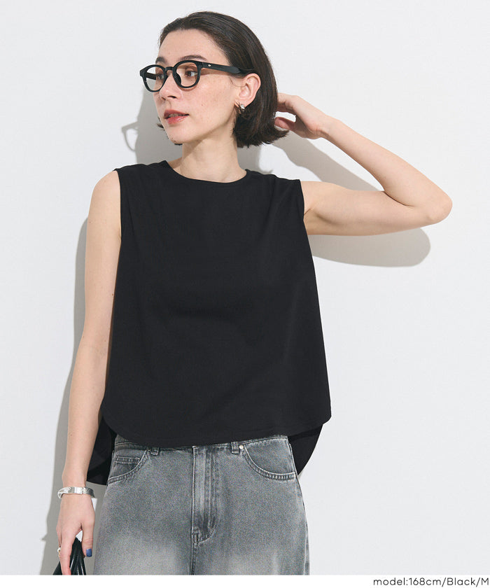 圓弧剪裁百搭無袖上衣 背心