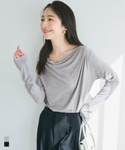 氣質垂墜領薄長袖上衣