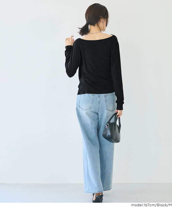 氣質垂墜領薄長袖上衣