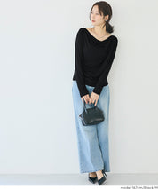 氣質垂墜領薄長袖上衣