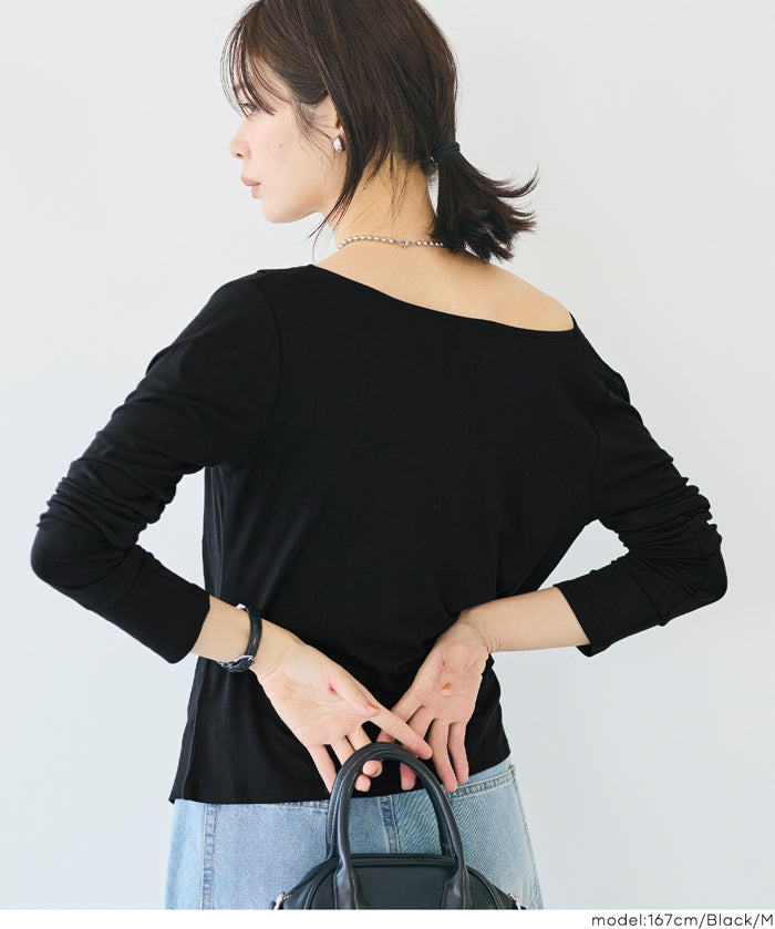 氣質垂墜領薄長袖上衣