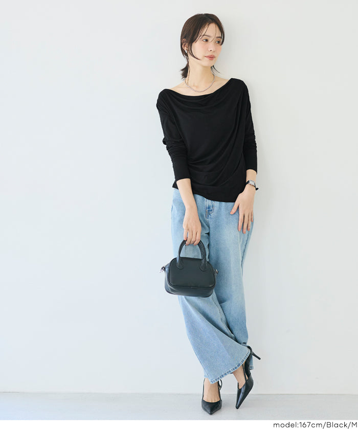 氣質垂墜領薄長袖上衣