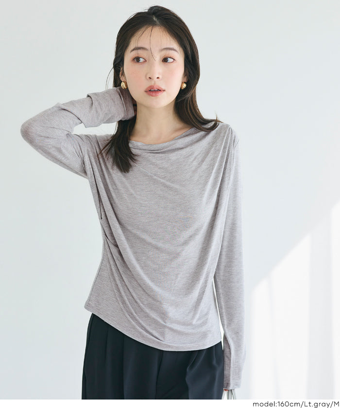 氣質垂墜領薄長袖上衣