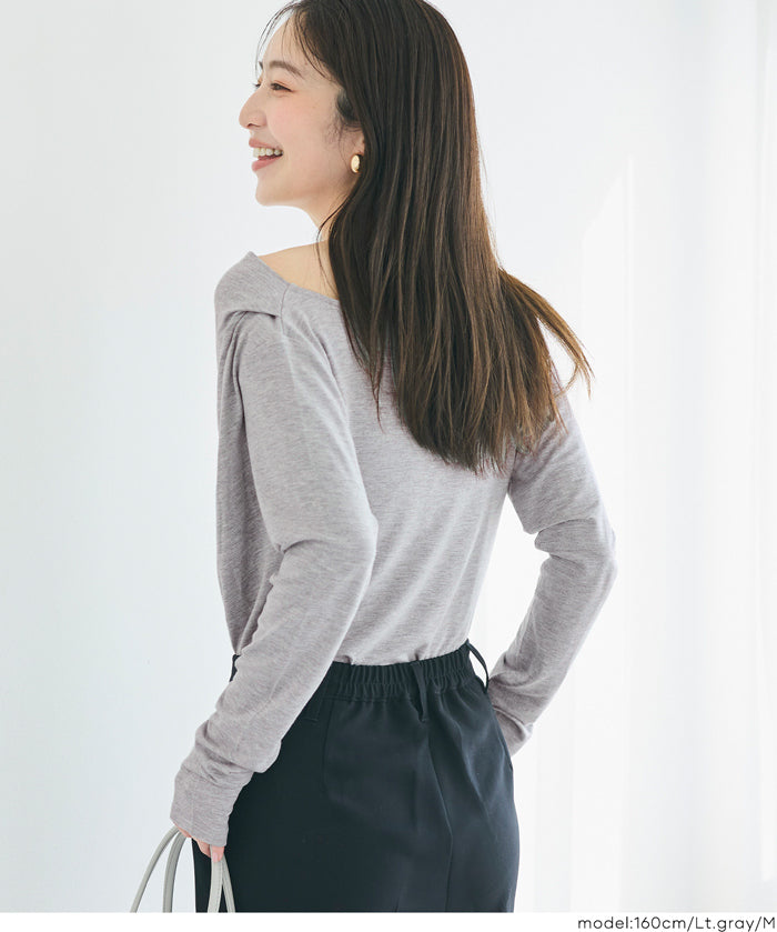 氣質垂墜領薄長袖上衣