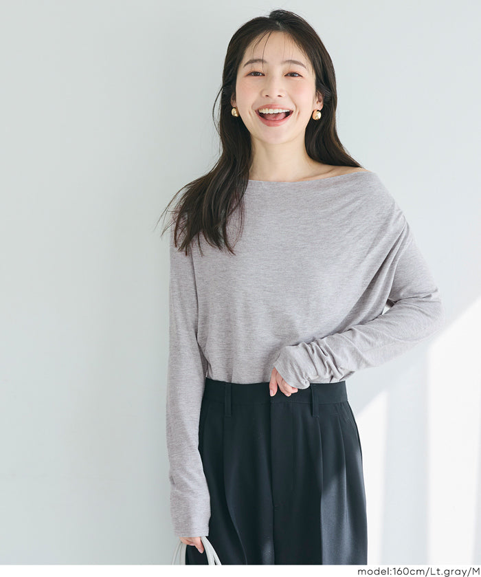 氣質垂墜領薄長袖上衣