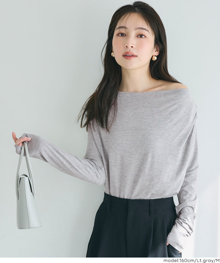 氣質垂墜領薄長袖上衣