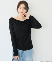 氣質垂墜領薄長袖上衣