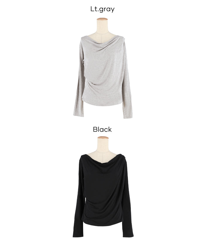氣質垂墜領薄長袖上衣