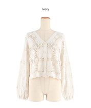 勾針蕾絲花紋v領開衫