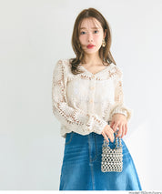 勾針蕾絲花紋v領開衫