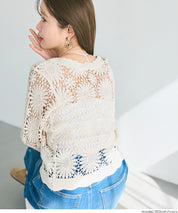 勾針蕾絲花紋v領開衫