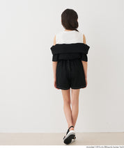 Girls' Faux Two-Piece Ribbed Patchwork Cold Shoulder Short Sleeve Top