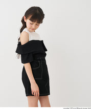 Girls' Faux Two-Piece Ribbed Patchwork Cold Shoulder Short Sleeve Top