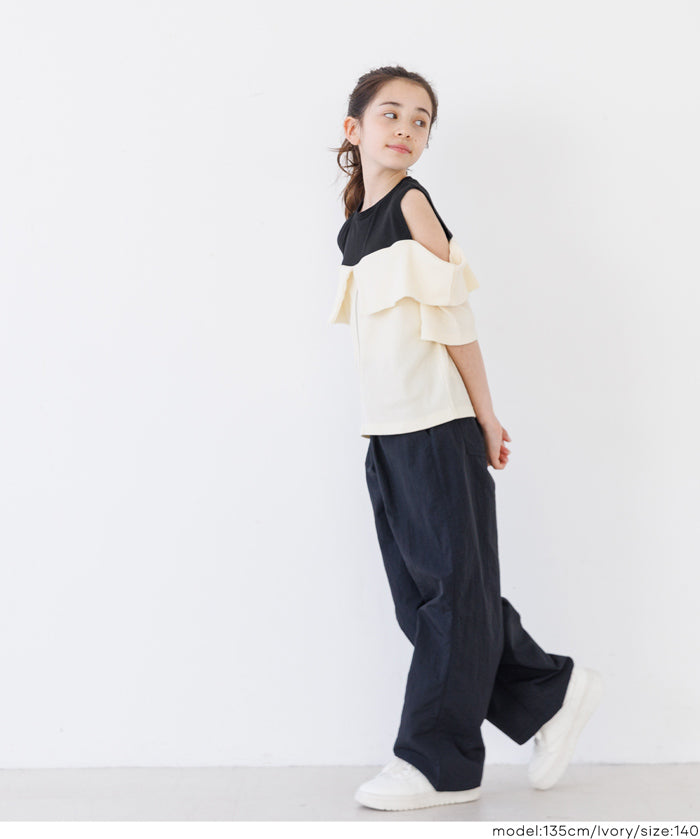 Girls' Faux Two-Piece Ribbed Patchwork Cold Shoulder Short Sleeve Top