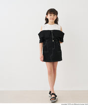 Girls' Faux Two-Piece Ribbed Patchwork Cold Shoulder Short Sleeve Top
