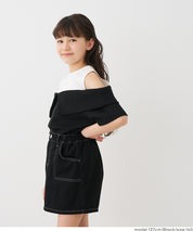 Girls' Faux Two-Piece Ribbed Patchwork Cold Shoulder Short Sleeve Top
