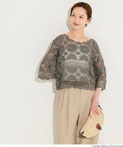 日系鉤針棉質五分袖上衣