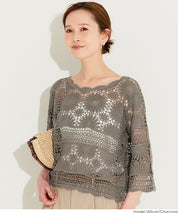 日系鉤針棉質五分袖上衣