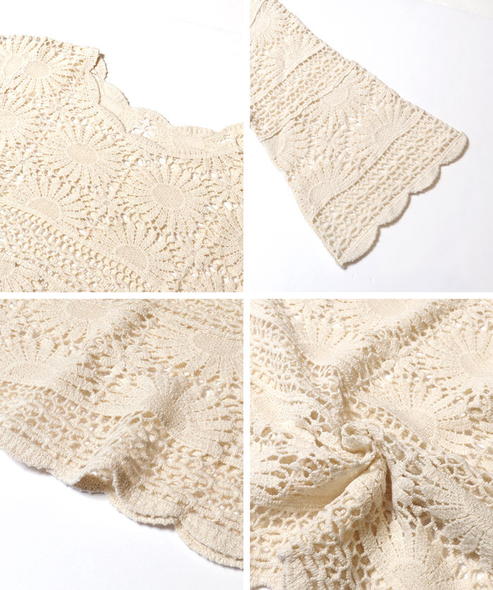 日系鉤針棉質五分袖上衣