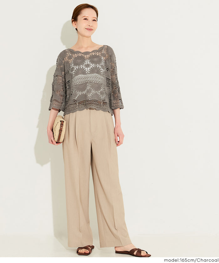 日系鉤針棉質五分袖上衣