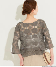 日系鉤針棉質五分袖上衣