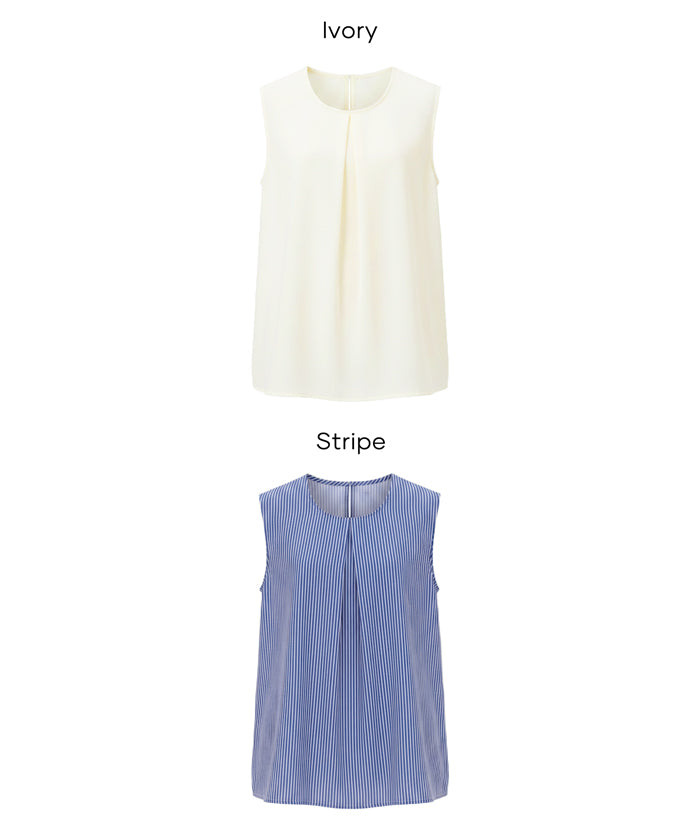 簡約領口打摺無袖上衣 (Sleeveless pleated blouse)