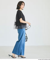 日系甜美薄纱罩衫設計短袖上衣 (Silky Touch Tulle Docking Top)
