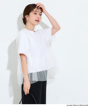 日系甜美薄纱罩衫設計短袖上衣 (Silky Touch Tulle Docking Top)