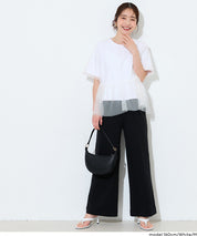 日系甜美薄纱罩衫設計短袖上衣 (Silky Touch Tulle Docking Top)