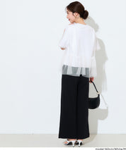 日系甜美薄纱罩衫設計短袖上衣 (Silky Touch Tulle Docking Top)
