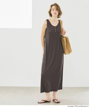 亨利領蕾絲螺紋無袖連身裙 (Ribbed button dress)
