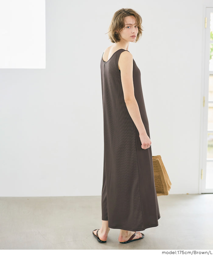 亨利領蕾絲螺紋無袖連身裙 (Ribbed button dress)