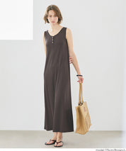 亨利領蕾絲螺紋無袖連身裙 (Ribbed button dress)