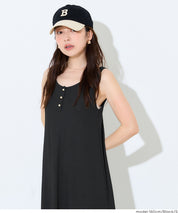 亨利領蕾絲螺紋無袖連身裙 (Ribbed button dress)