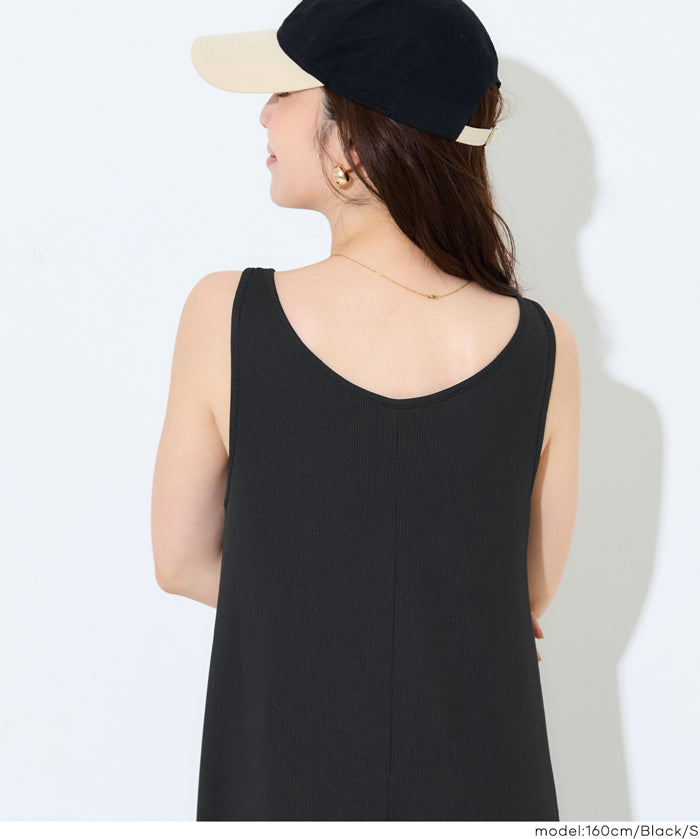 亨利領蕾絲螺紋無袖連身裙 (Ribbed button dress)