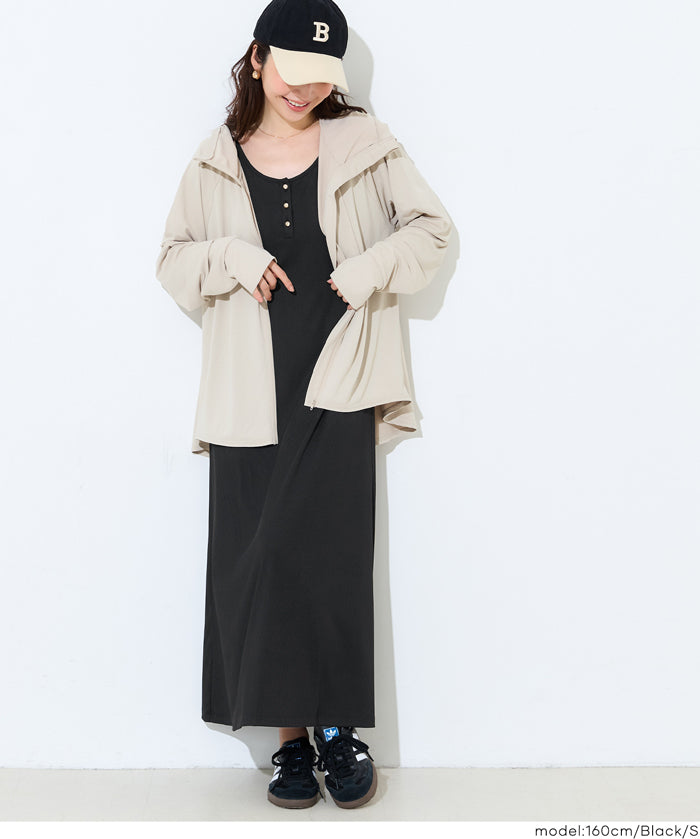 亨利領蕾絲螺紋無袖連身裙 (Ribbed button dress)