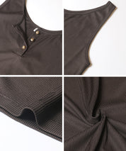 亨利領蕾絲螺紋無袖連身裙 (Ribbed button dress)