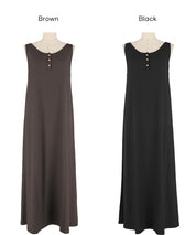 亨利領蕾絲螺紋無袖連身裙 (Ribbed button dress)
