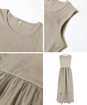 日細紗裙拼接無袖連衣裙  (Tulle-paneled dress)