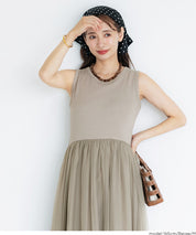 日細紗裙拼接無袖連衣裙  (Tulle-paneled dress)