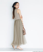 日細紗裙拼接無袖連衣裙  (Tulle-paneled dress)