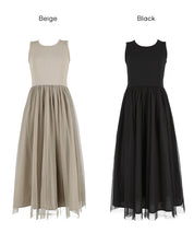 日細紗裙拼接無袖連衣裙  (Tulle-paneled dress)
