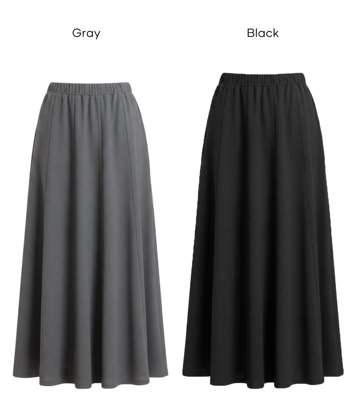 【壓紋機能】輕量A字長裙 附口袋 ( Light Embossed Panel Flare Skirt)