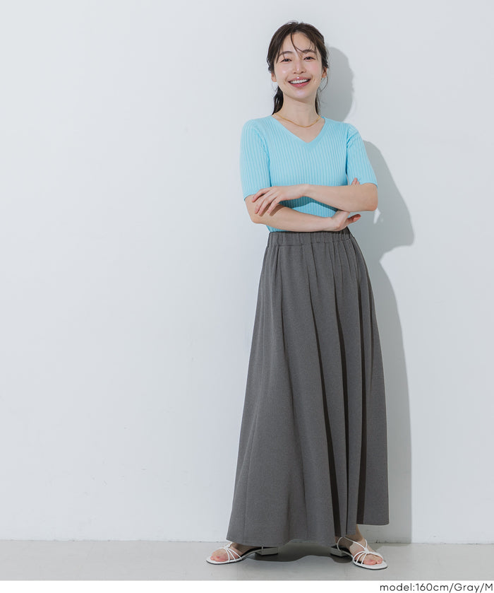 【壓紋機能】輕量A字長裙 附口袋 ( Light Embossed Panel Flare Skirt)