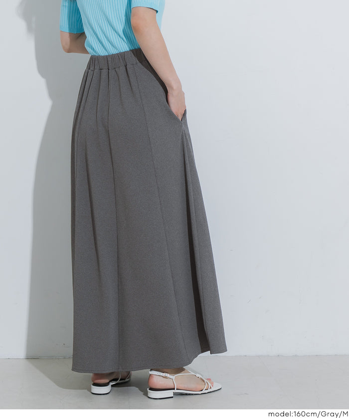 【壓紋機能】輕量A字長裙 附口袋 ( Light Embossed Panel Flare Skirt)