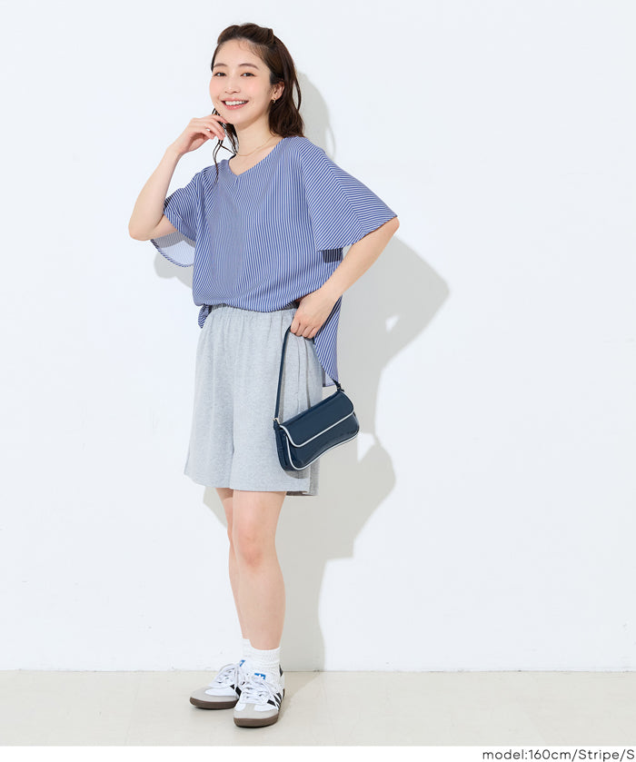 日系通勤V領蝙蝠袖上衣 (V-neck dolman sleeve blouse)