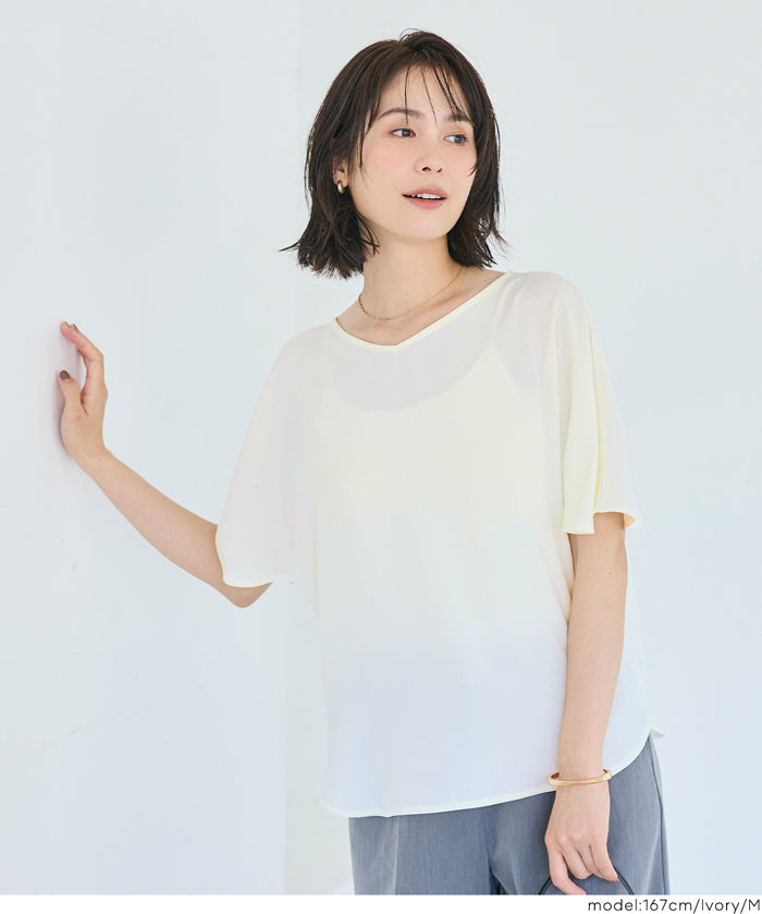 日系通勤V領蝙蝠袖上衣 (V-neck dolman sleeve blouse)