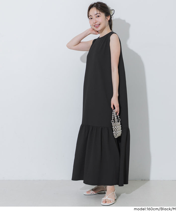 【壓紋機能】輕薄無袖背心拼接魚尾連衣裙 (Light Embossed Sleeveless Dress)